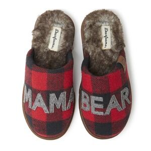 Dearfoams Christmas Gifts Mom Cute Gray & Red Plaid NEW 5-6 Mama‎ Bear Slippers